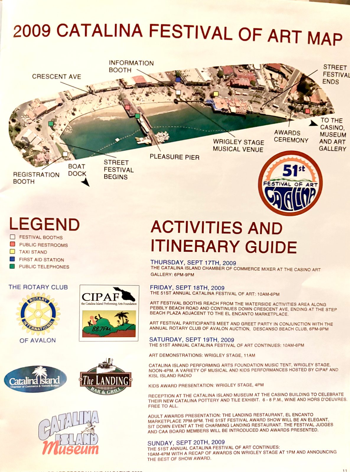 Program page with an aerial map of the 2009 festival along Crescent Avenue in Avalon and the activities and itinerary guide
