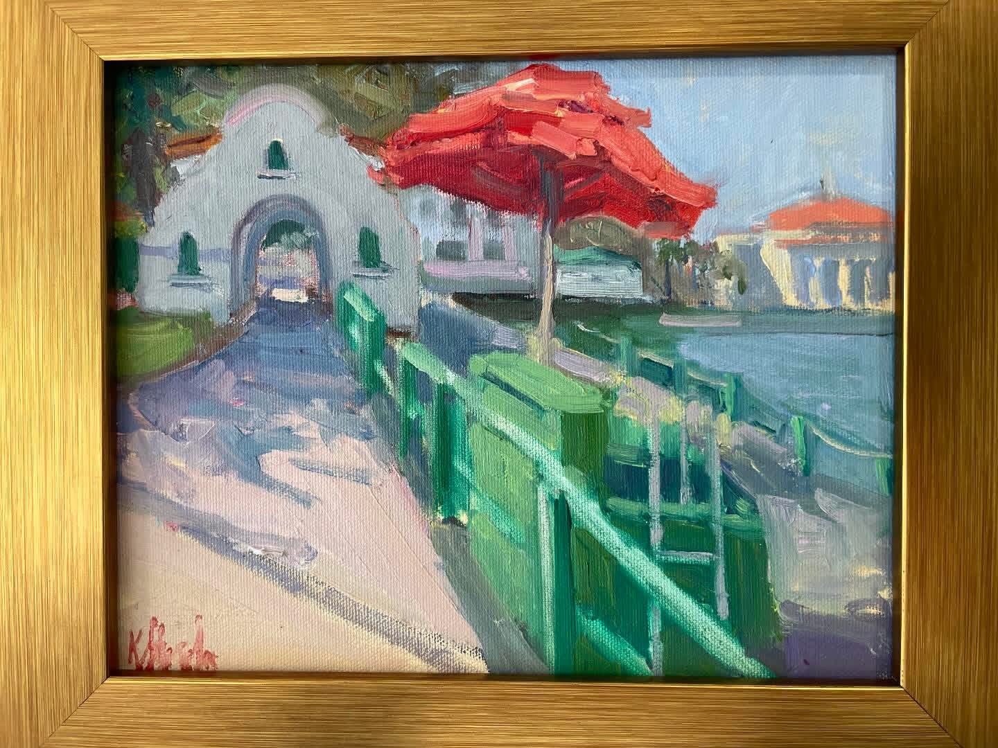 Red Umbrella, oil on canvas